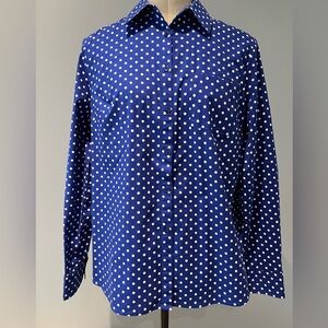 Jones New York Signature Women’s Blue Polka Dot Linen Button-Down Shirt M